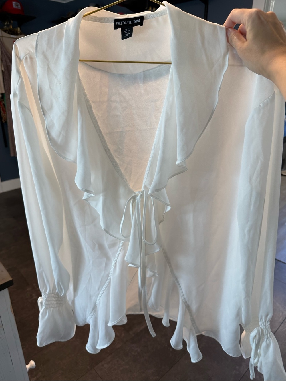 White Ruffle Tie-Front Blouse - Brand - Picture 2 of 4